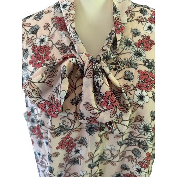 Liz Claiborne Women Floral Sleeveless Button Down Shirt with Neck Tie Size 100% - Picture 2 of 6